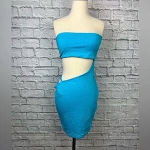 Oh Polly Strapless Turquoise Cutout Dress